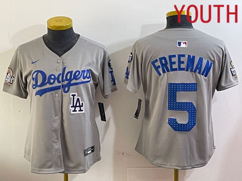 Youth Los Angeles Dodgers #5 Freeman Grey Game 2024 Nike MLB Jersey style 1205